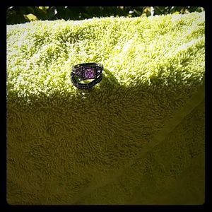 Stunning black engagement ring with pink diamond